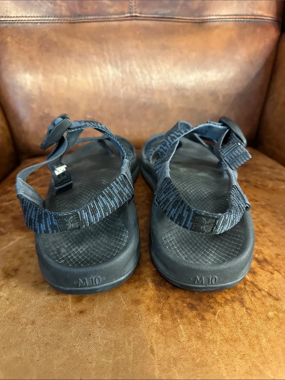 Chaco Men’s 10 Black & Blue Patterned Strap Outdoor Sandals